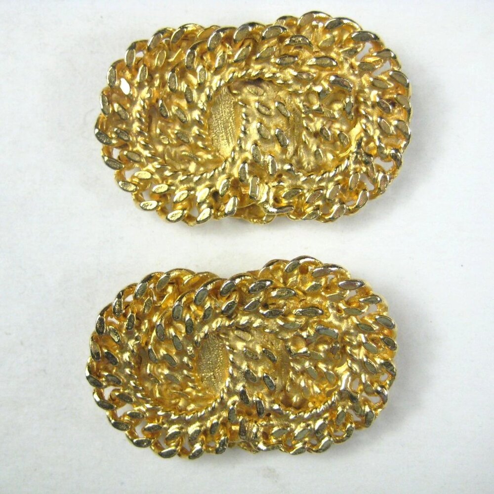 Vintage Gold Tone Shoe Clips Oval Woven Braded Cord Rope Texture Accessory